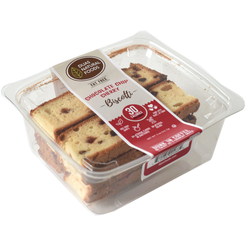 DIJAS Choc Cherry Biscotti is a all-natural, fat-free, low calorie snack. Ships to Pennsylvania, New Jersey, Delaware, Maryland, New York, Texas, California, Virginia, Florida, and more!