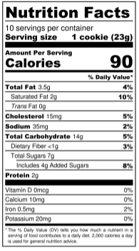 Oatmeal Raisin Cookie Nutrient Label