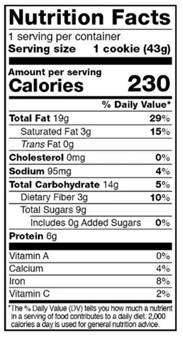 Hemp Cookie Nutrition Label