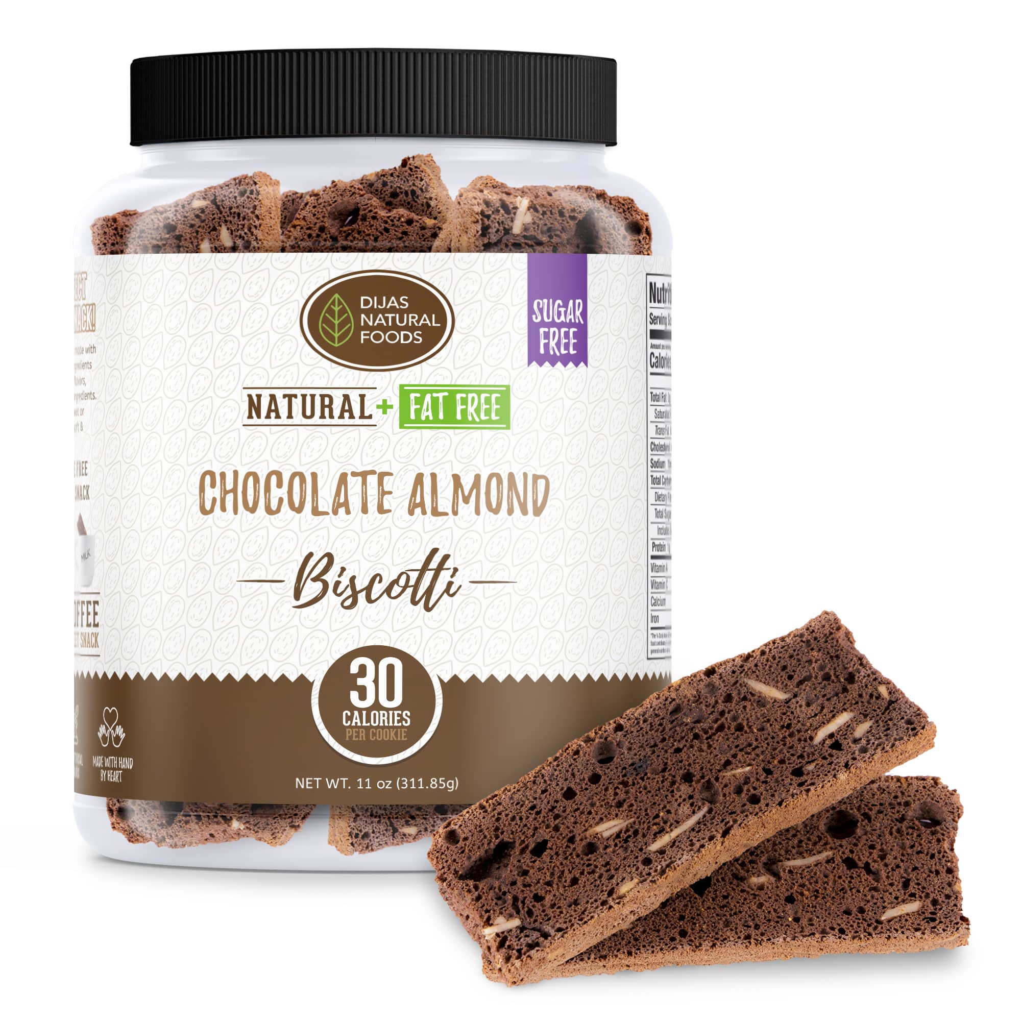 Sugar Free & Fat-Free Chocolate Almond Biscotti Tub